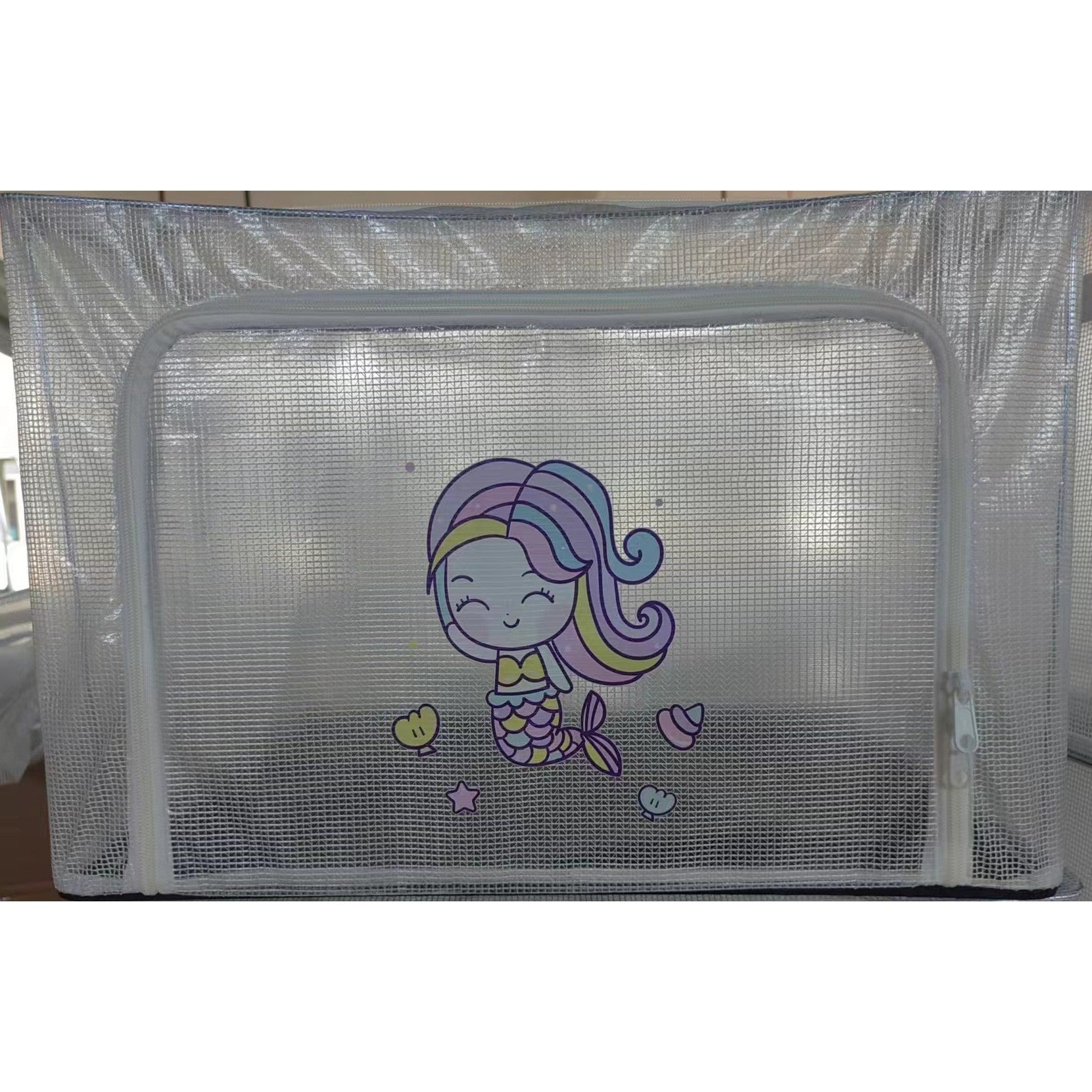 Cutie de Depozitare, pentru Camera Copiilor, 100L, din PVC, Model Sirena, 60 x 42 x 40 cm, Transparent