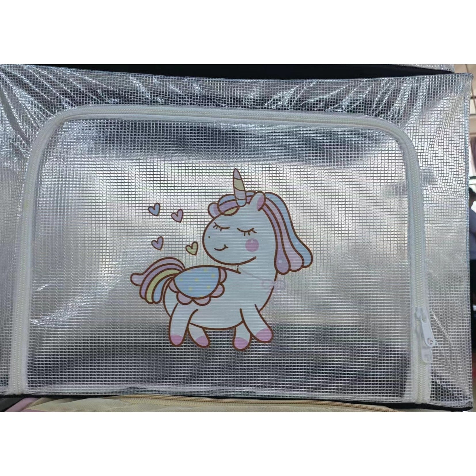 Cutie de Depozitare, pentru Camera Copiilor, 100L, din PVC, Model Unicorn, 60 x 42 x 40 cm, Transparent