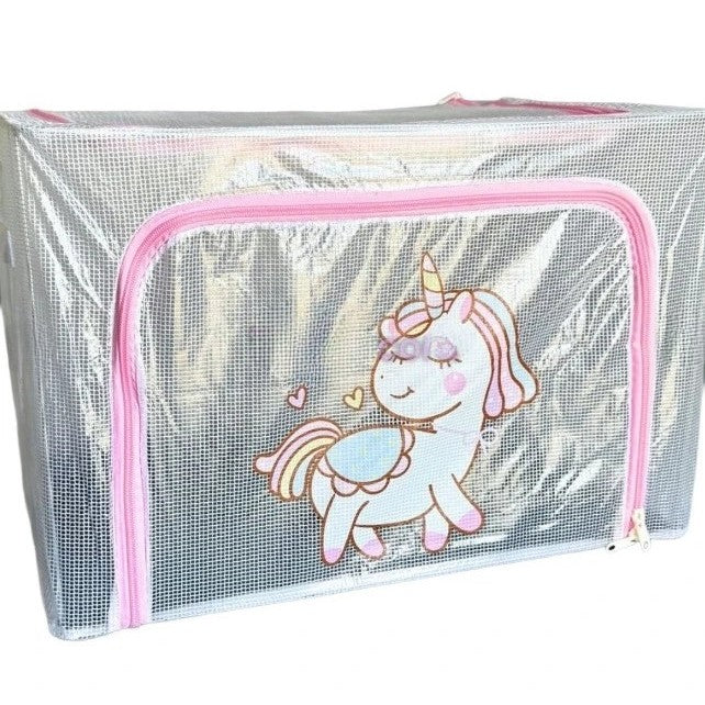 Cutie de Depozitare, pentru Camera Copiilor, 100L, din PVC, Model Unicorn, 60 x 42 x 40 cm, Transparent