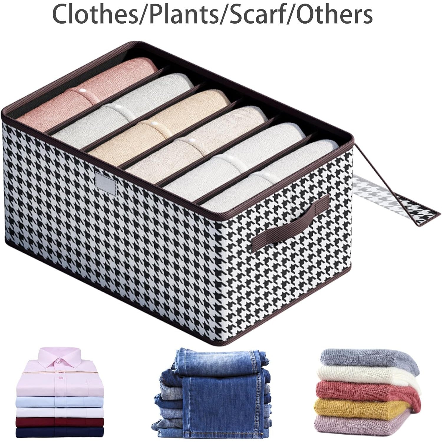 Cutie De Depozitare, Pentru Haine, Lenjerie, Sosete Si Sutiene, Material Textil, 6 Compartimente, 44x30x20 cm, Culoare Alb-Negru