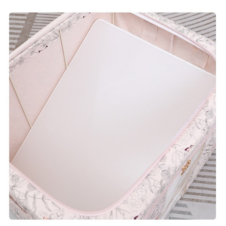 Cutie Depozitare, 66L, din Material Textil, 50 x 40 x 33 cm, pentru Haine si Lenjerii, Model Fluturasi, Bej