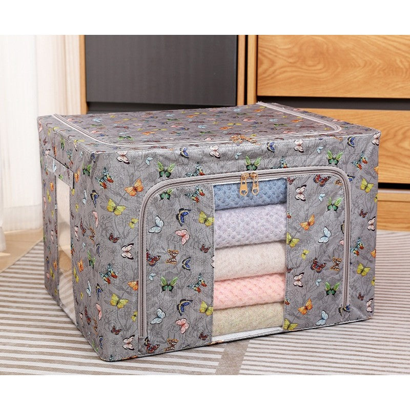 Cutie Depozitare, 66L, din Material Textil, 50 x 40 x 33 cm, pentru Haine si Lenjerii, Model Fluturasi, Gri Inchis