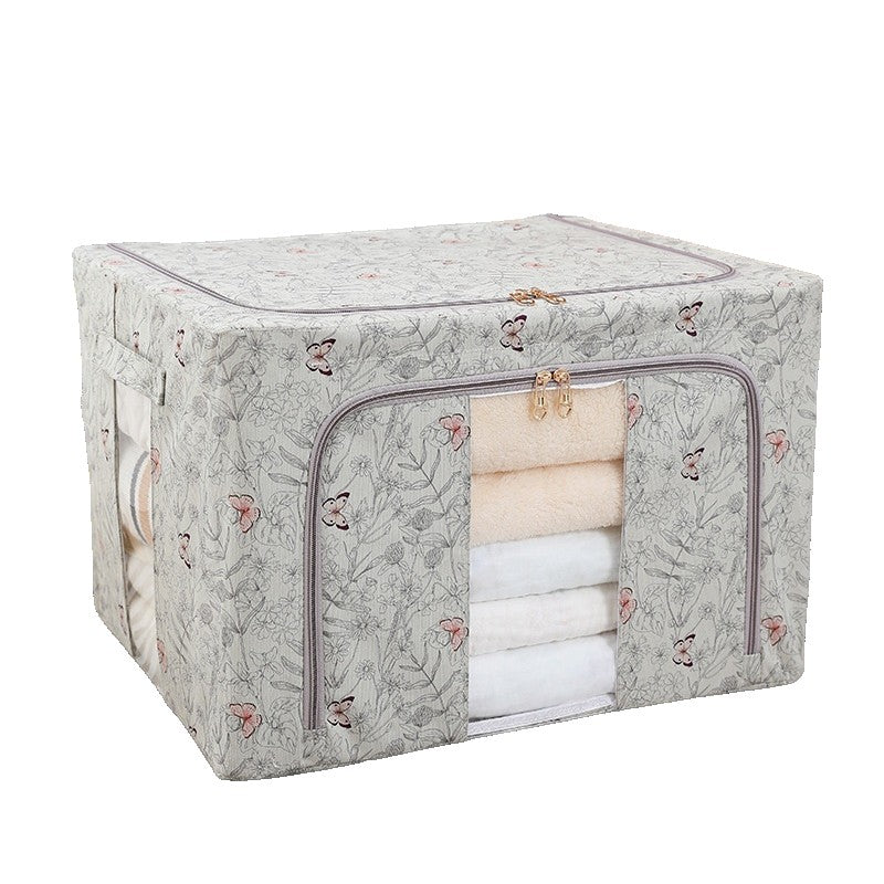 Cutie Depozitare, 66L, din Material Textil, 50 x 40 x 33 cm, pentru Haine si Lenjerii, Model Fluturasi, Gri