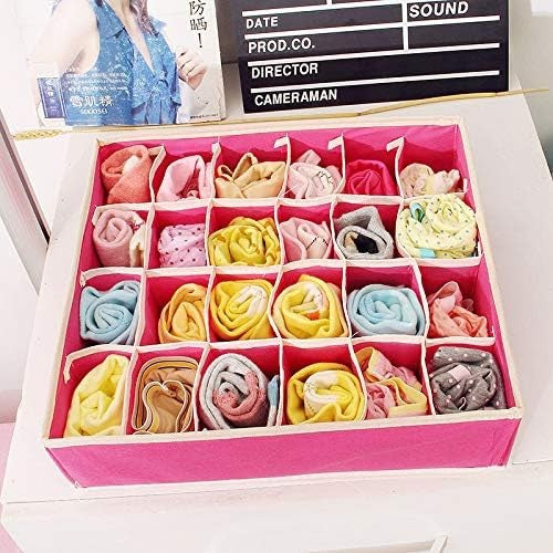 Cutie De Depozitare, Pentru Lenjerie, Sosete Si Sutiene, Material Textil, 24 Compartimente, 32 x 32 x 10 cm, Culoare Roz
