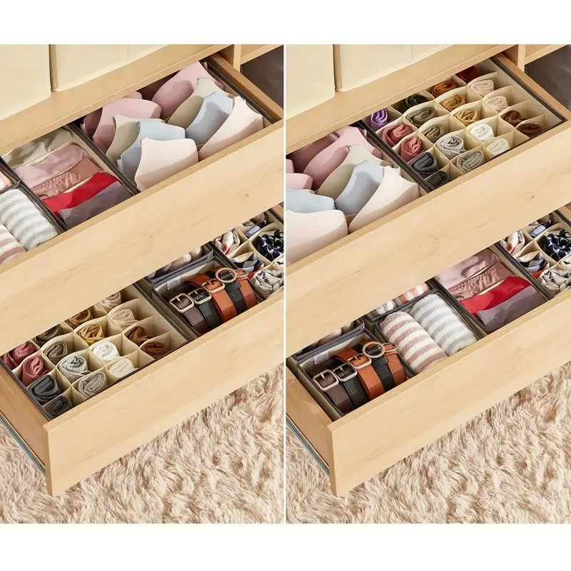 Cutie De Depozitare, Flippy, Pentru Lenjerie, Sosete Si Sutiene, Material Textil, 6 Compartimente, 32 x 16 x 10 cm, Culoare Bej