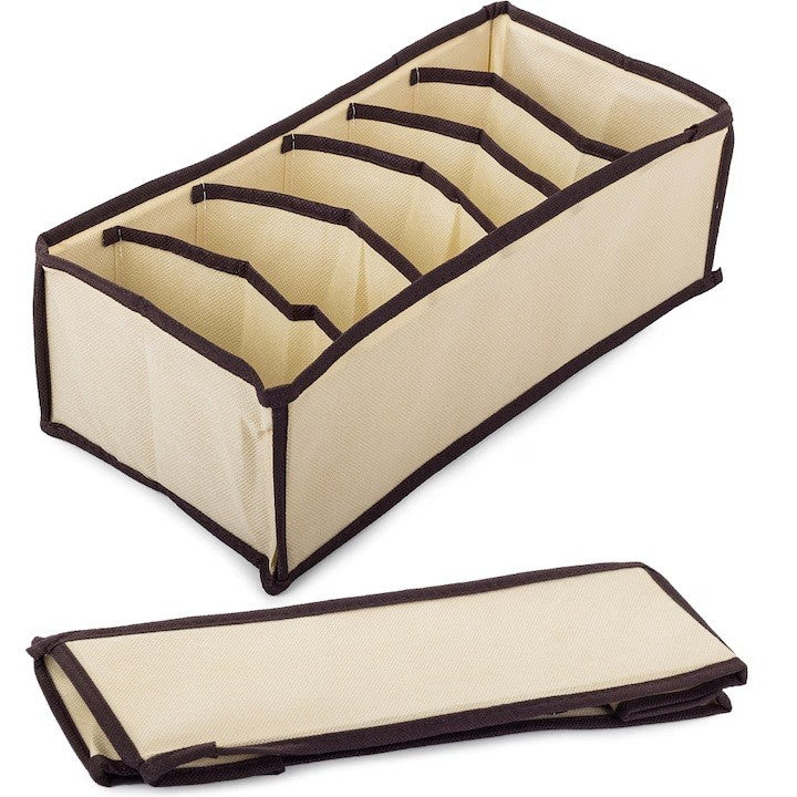 Cutie De Depozitare, Flippy, Pentru Lenjerie, Sosete Si Sutiene, Material Textil, 6 Compartimente, 32 x 16 x 10 cm, Culoare Bej