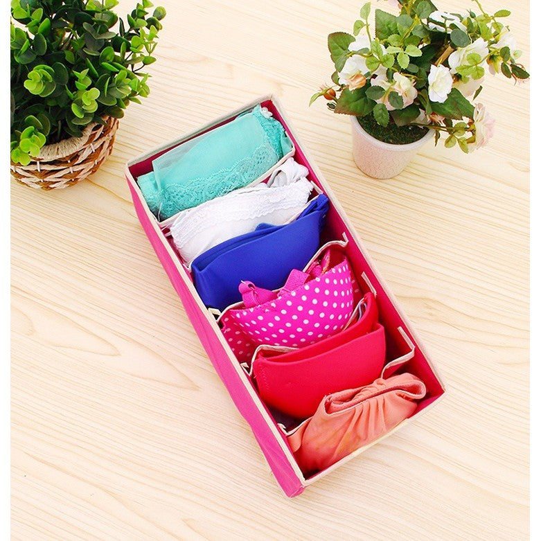 Cutie De Depozitare, Pentru Lenjerie, Sosete Si Sutiene, Material Textil, 6 Compartimente, 32 x 16 x 10 cm, Culoare Roz