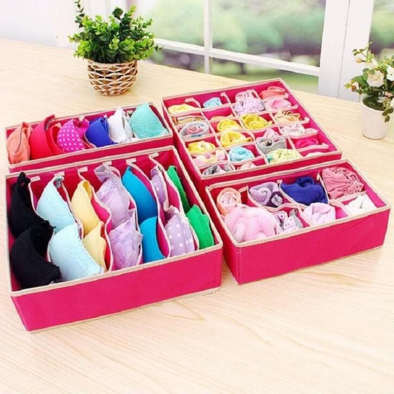 Cutie De Depozitare, Pentru Lenjerie, Sosete Si Sutiene, Material Textil, 6 Compartimente, 32 x 16 x 10 cm, Culoare Roz