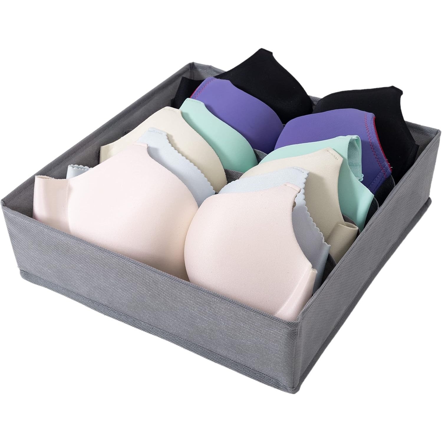 Cutie De Depozitare, Pentru Lenjerie, Sosete Si Sutiene, Material Textil, 7 Compartimente, 32 x 32 x 10 cm, Culoare Gri