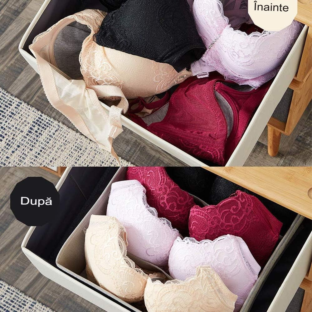 Cutie De Depozitare, Pentru Lenjerie, Sosete Si Sutiene, Material Textil, 7 Compartimente, 32 x 32 x 10 cm, Culoare Gri