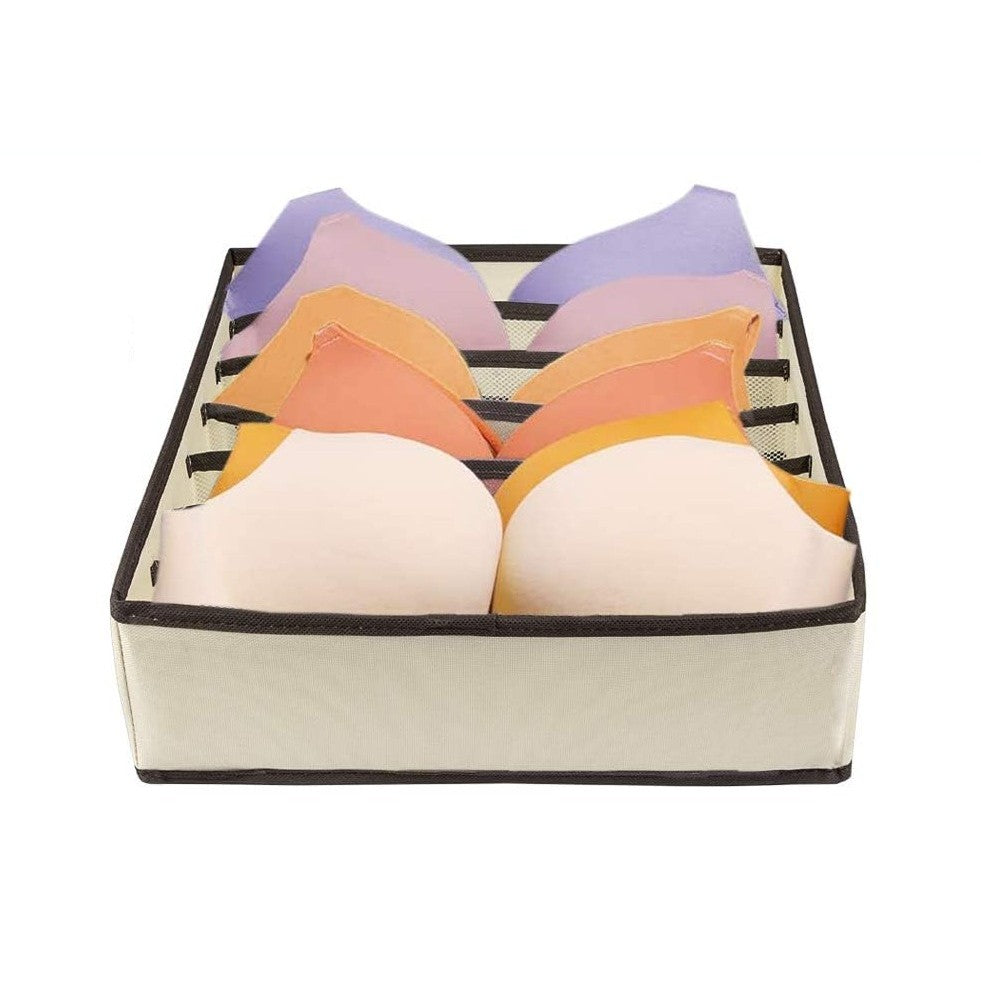 Cutie De Depozitare, Pentru Lenjerie, Sosete Si Sutiene, Material Textil, 7 Compartimente, 32 x 32 x 10 cm, Culoare Bej