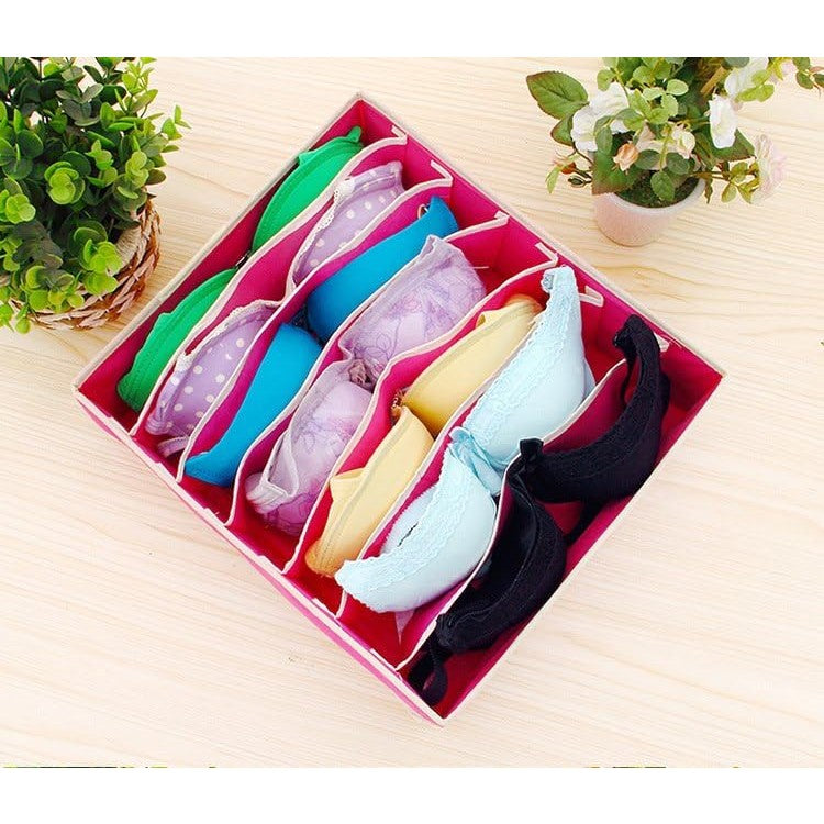 Cutie De Depozitare, Pentru Lenjerie, Sosete Si Sutiene, Material Textil, 7 Compartimente, 32 x 32 x 10 cm, Culoare Roz