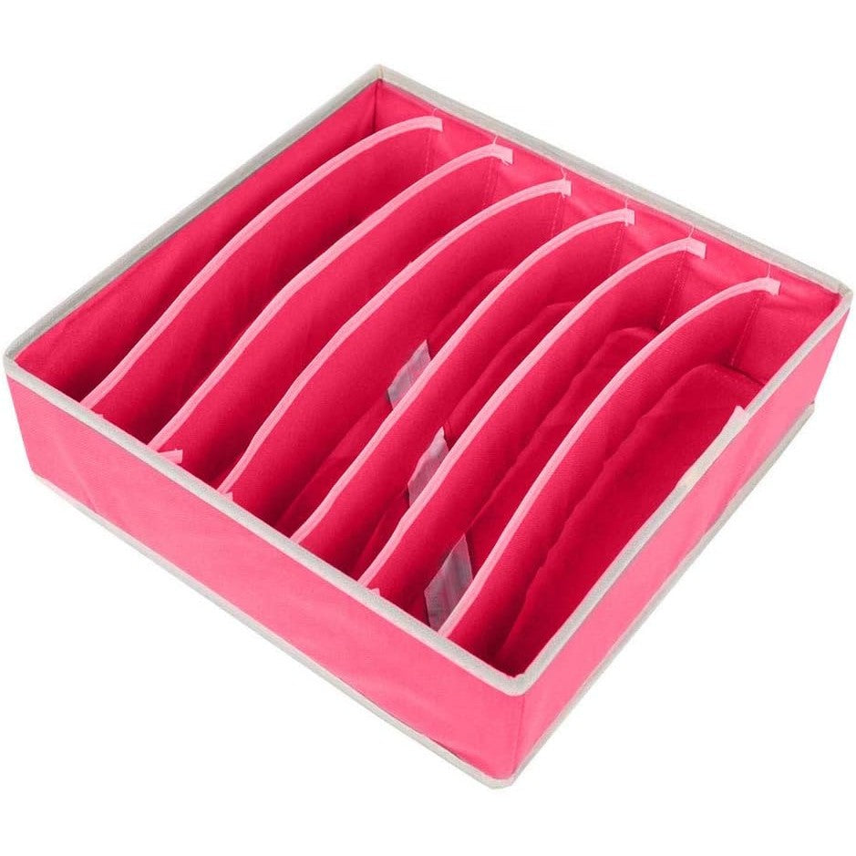 Cutie De Depozitare, Pentru Lenjerie, Sosete Si Sutiene, Material Textil, 7 Compartimente, 32 x 32 x 10 cm, Culoare Roz