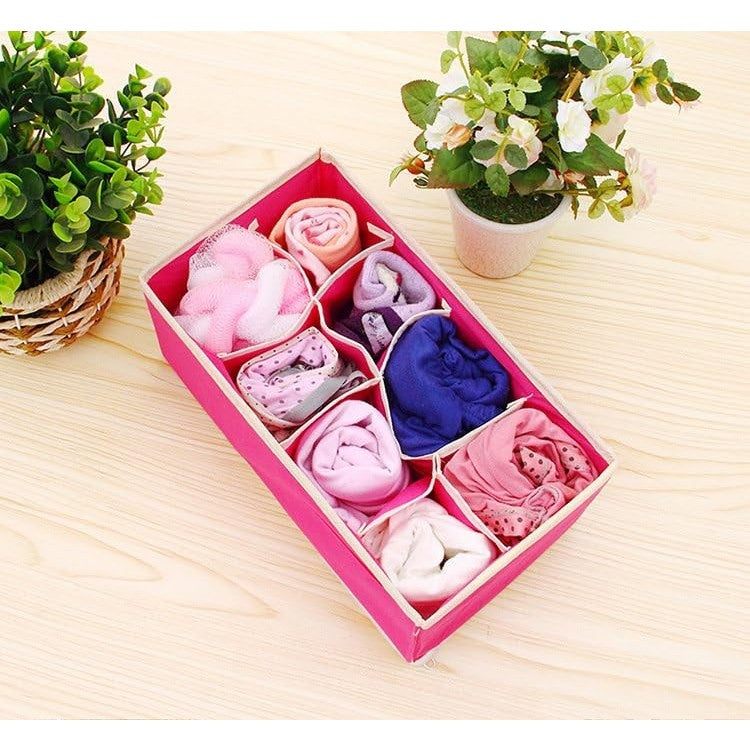 Cutie De Depozitare, Pentru Lenjerie, Sosete Si Sutiene, Material Textil, 8 Compartimente, 32 x 16 x 10 cm, Culoare Roz