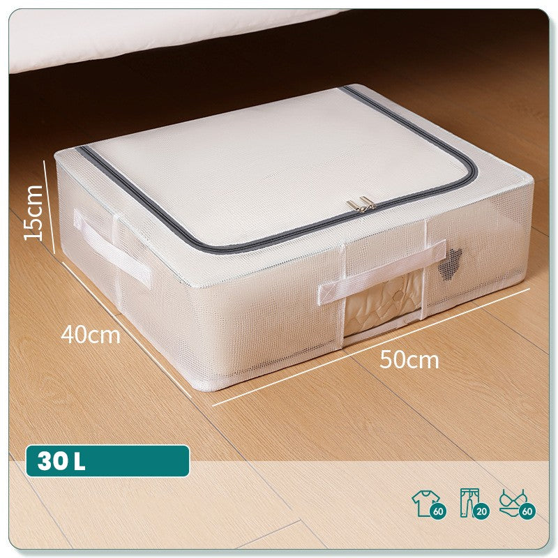Cutie de Depozitare, pentru Pantofi Haine, din Plasa PVC Impermeabila si Manere Laterale, Pliabila, Fermoar Bidirectional, 50 x 40 x 15 cm, Transparenta
