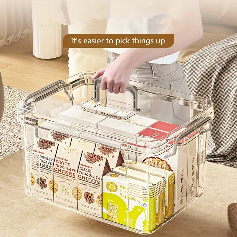 Cutie De Depozitare, Tip Valiza, pentru Alimente, Jucarii, Accesorii, Transparent-Gri, Marime L, 38.5x27.5x22 cm