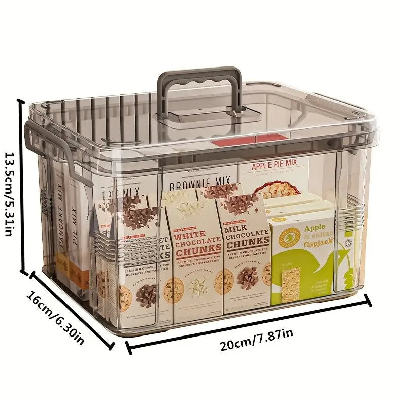 Cutie De Depozitare, Tip Valiza, pentru Alimente, Jucarii, Accesorii, Transparent-Gri, Marime M, 31.5x23x19 cm