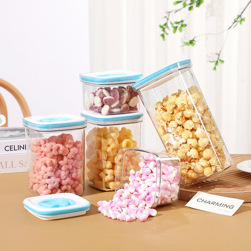 Cutie de Depozitare pentru Bucatarie, Flippy, 600 ml, din ABS+PET+Silicon, Capac Alb/Albastru, 11.5 x 8 x 8 cm, Transparent