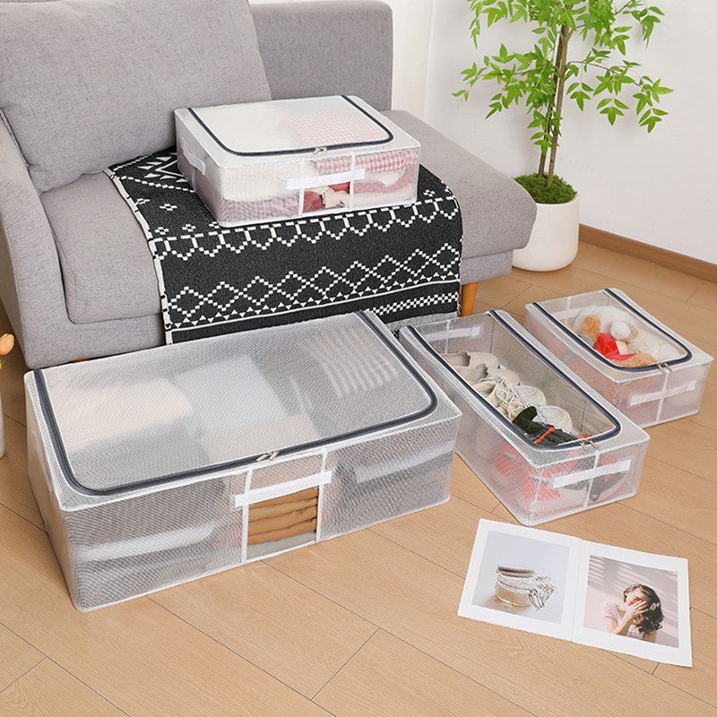 Cutie de Depozitare pentru Pantofi, 40x30x21 cm, din Plasa PVC Impermeabila si Cadru de Otel, Pliabila, Fermoar Bidirectional, Transparenta