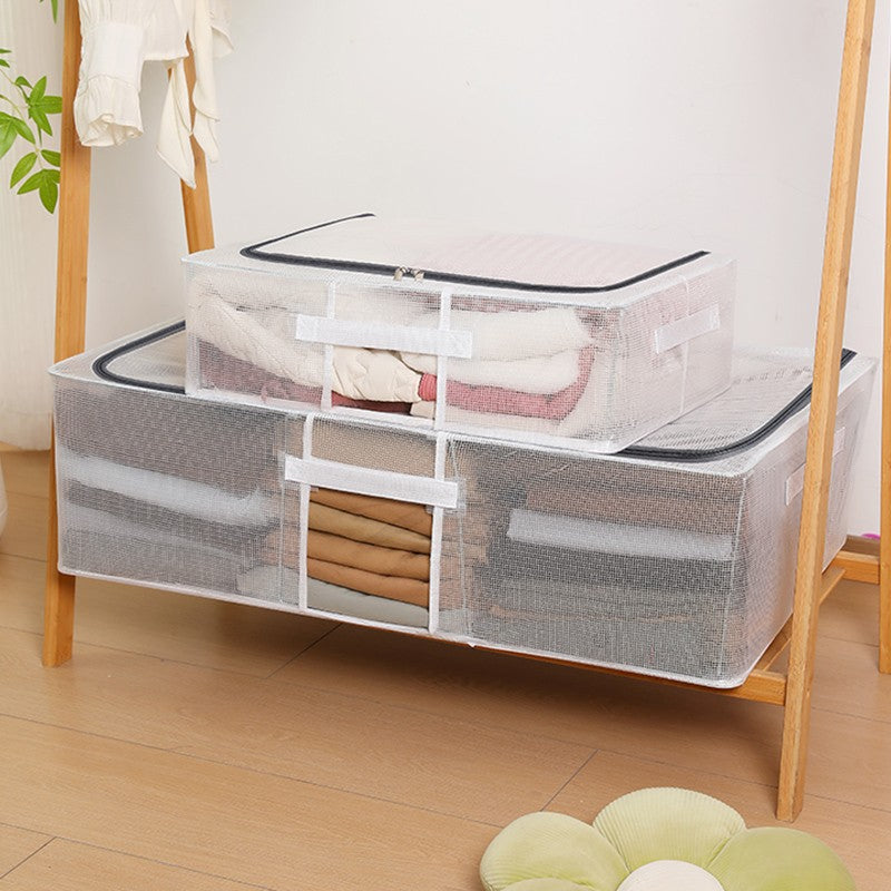 Cutie de Depozitare pentru Pantofi, 40x30x21 cm, din Plasa PVC Impermeabila si Cadru de Otel, Pliabila, Fermoar Bidirectional, Transparenta