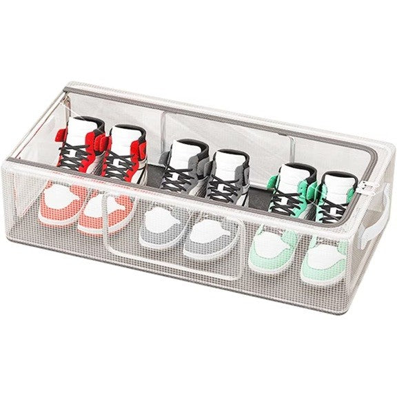 Cutie de Depozitare pentru Pantofi, 40x30x21 cm, din Plasa PVC Impermeabila si Cadru de Otel, Pliabila, Fermoar Bidirectional, Transparenta