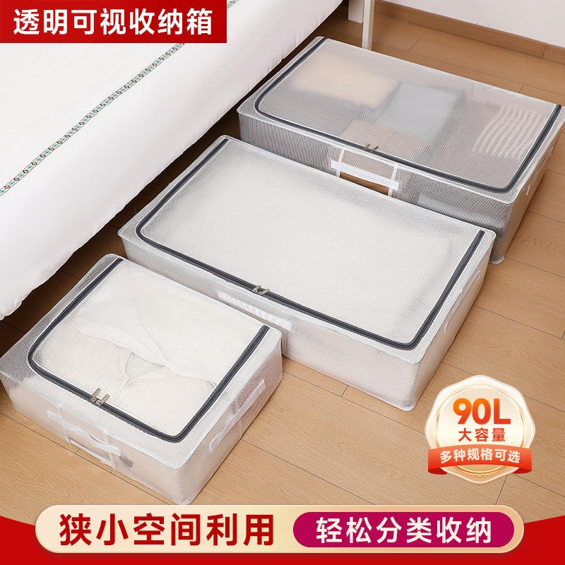 Cutie de Depozitare pentru Pantofi, 60x30x21 cm, din Plasa PVC Impermeabila si Cadru de Otel, Pliabila, Fermoar Bidirectional, Transparenta