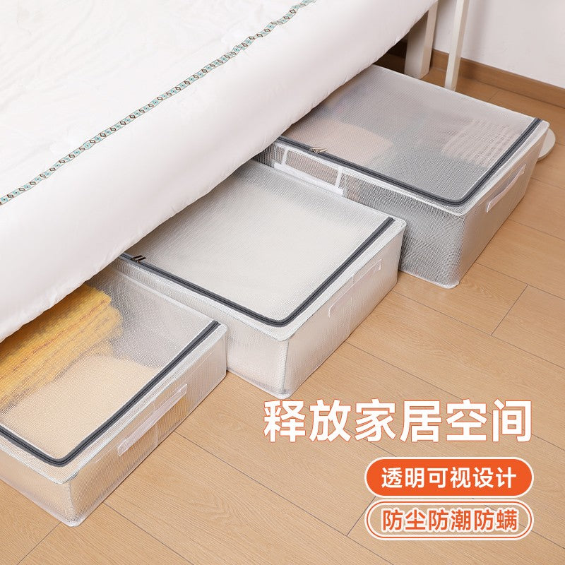 Cutie de Depozitare pentru Pantofi, 60x30x21 cm, din Plasa PVC Impermeabila si Cadru de Otel, Pliabila, Fermoar Bidirectional, Transparenta