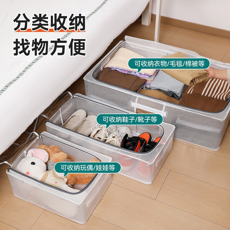 Cutie de Depozitare pentru Pantofi, 60x30x21 cm, din Plasa PVC Impermeabila si Cadru de Otel, Pliabila, Fermoar Bidirectional, Transparenta