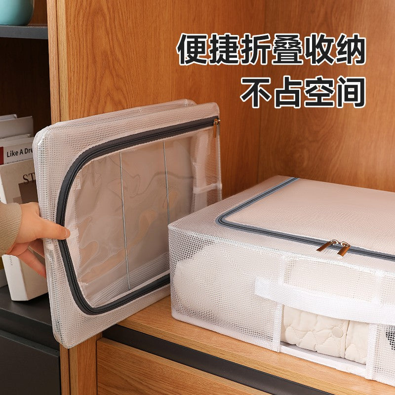 Cutie de Depozitare pentru Pantofi, 60x30x21 cm, din Plasa PVC Impermeabila si Cadru de Otel, Pliabila, Fermoar Bidirectional, Transparenta