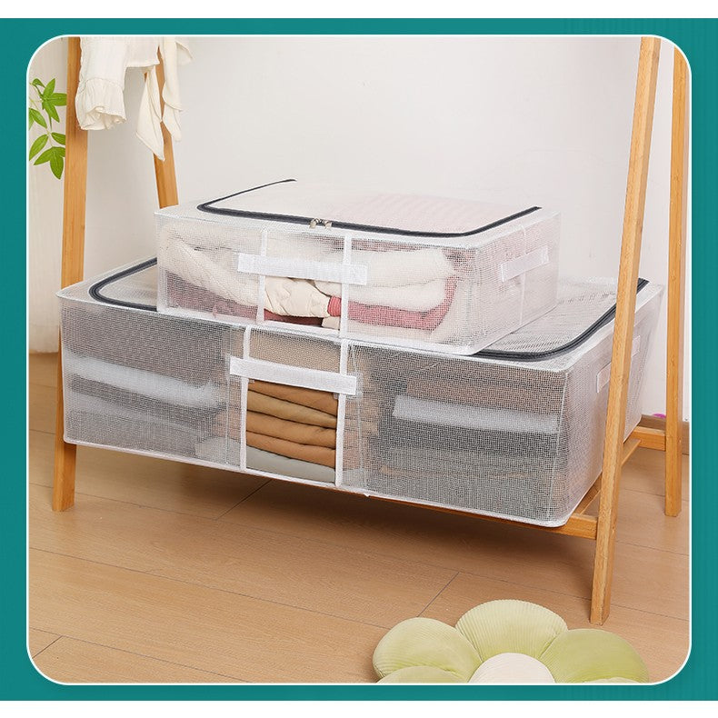 Cutie de Depozitare pentru Pantofi, 60x30x21 cm, din Plasa PVC Impermeabila si Cadru de Otel, Pliabila, Fermoar Bidirectional, Transparenta
