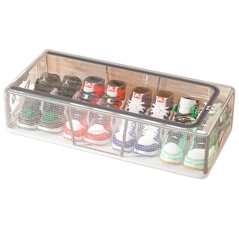 Cutie de Depozitare pentru Pantofi, 60x30x21 cm, din Plasa PVC Impermeabila si Cadru de Otel, Pliabila, Fermoar Bidirectional, Transparenta