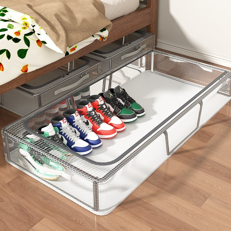 Cutie de Depozitare pentru Pantofi, 60x30x21 cm, din Plasa PVC Impermeabila si Cadru de Otel, Pliabila, Fermoar Bidirectional, Transparenta