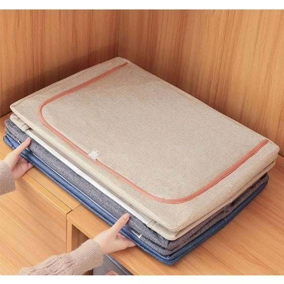 Cutie de Depozitare Pliabila, Flippy, 66 L, din Bumbac si In, 33x40x50 cm, 2 Ferestre, Frontala si Laterala, 2 Usi de Acces cu Fermoar Bidirectional, Cadru Metalic, Suport Baza Stabil din Plastic, Roz Pudrat