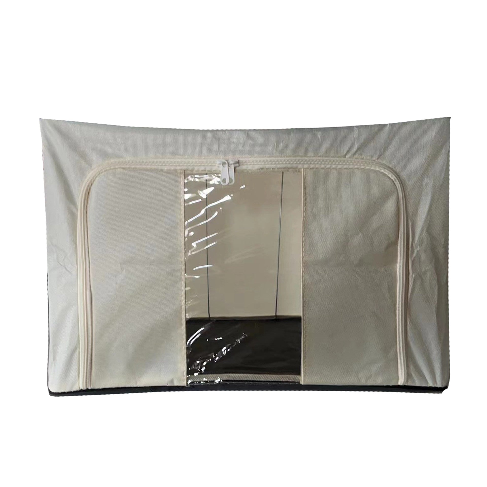 Cutie de depozitare Pliabila, Cadru Metalic, cu fermoar, 100 L, material Textil, 60 x 42 x 40 cm, suport de baza din plastic stabil, Bej