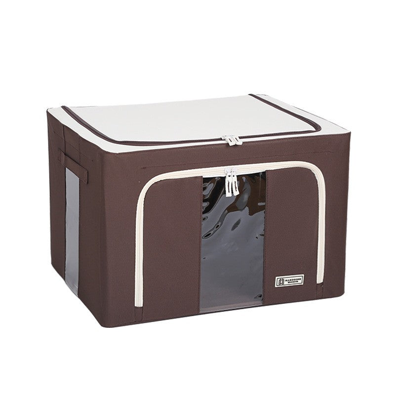 Cutie de Depozitare Pliabila, Cu Fereastra si Fermoar Dublu, 66 L, Textil Premium, 50x40x33 cm, Cadru Metalic, Impermeabila, Maro