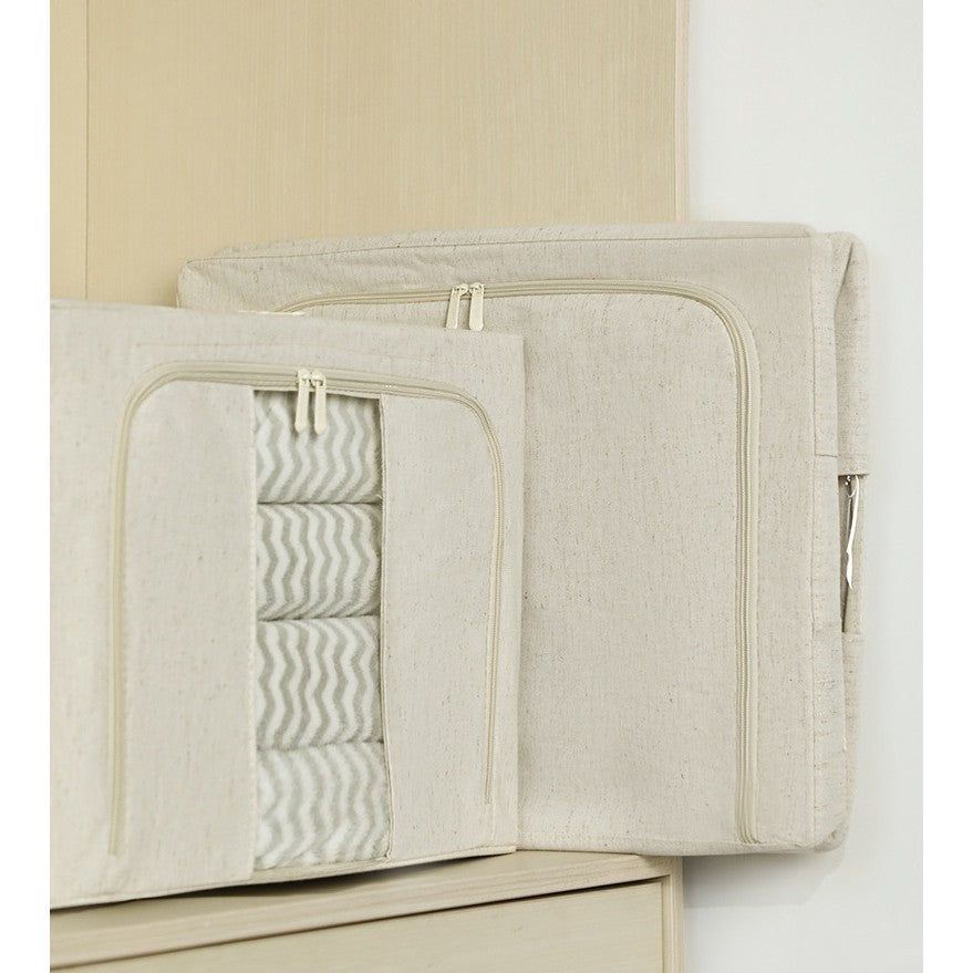 Cutie de Depozitare Pliabila, Cu Fereastra si Fermoar Dublu, 66 L, Textil Premium, 50x40x33 cm, Cadru Metalic, Impermeabila, Alb Texturat