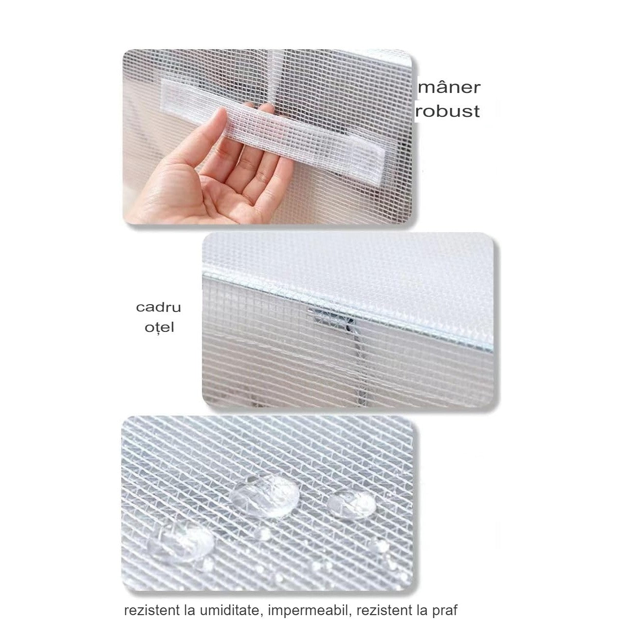 Cutie de Depozitare Pliabila, Cu Fereastra si Fermoar Dublu Rosu, 66 L, Textil, 50x40x33 cm, Cadru Metalic, Impermeabila, Transparent