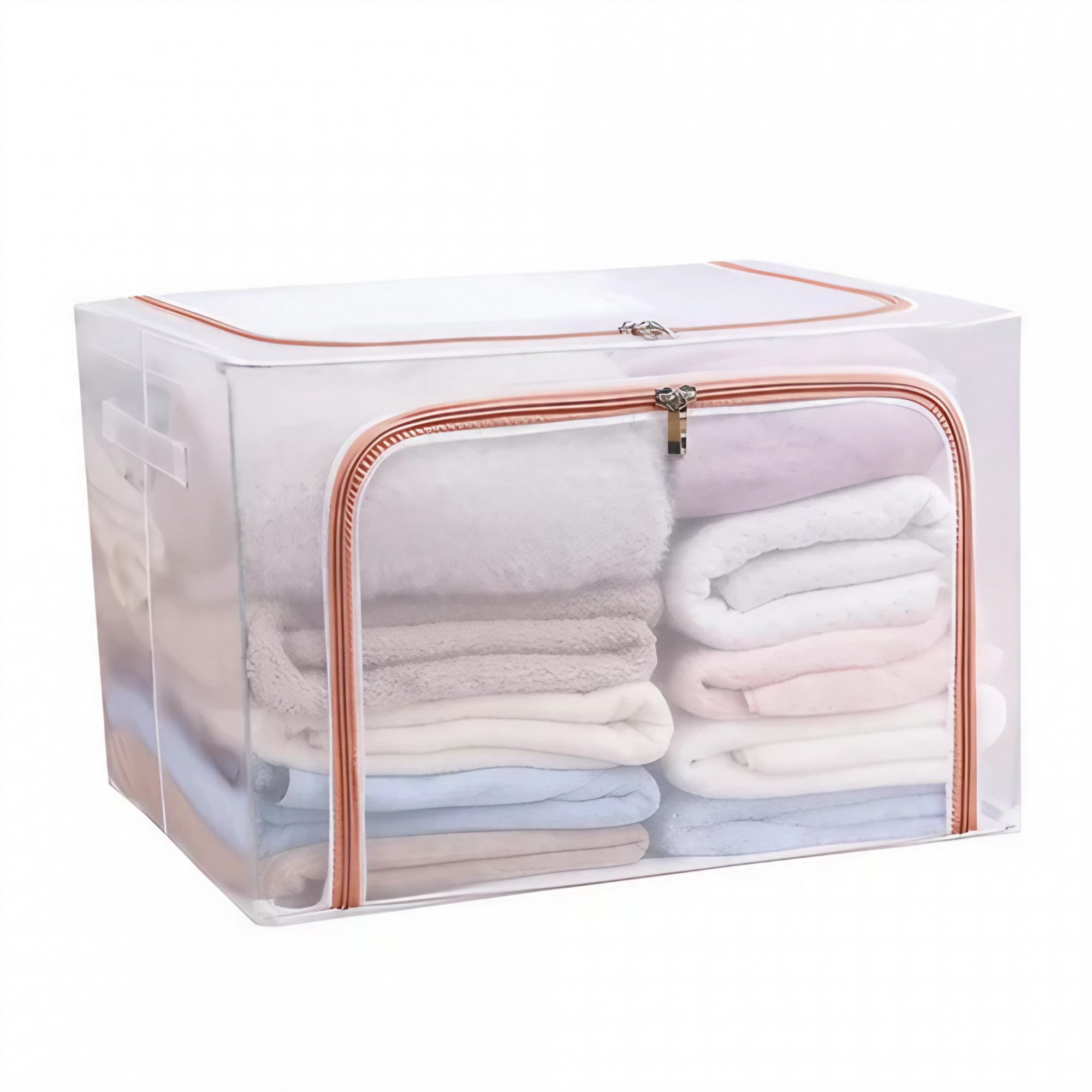 Cutie de Depozitare Pliabila, Cu Fereastra si Fermoar Dublu Rosu, 66 L, Textil, 50x40x33 cm, Cadru Metalic, Impermeabila, Transparent