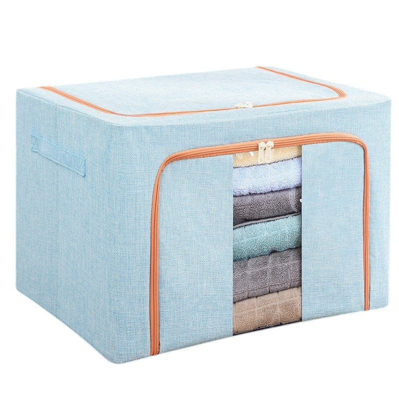 Cutie de depozitare pliabila, Cu fermoar, 100 L, Textil, 60x42x40 cm, Cadru Metalic, Suport Baza Stabil din Plastic, Bleu