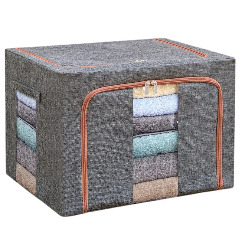 Cutie de depozitare pliabila, Cu fermoar, 100 L, Textil, 60x42x40 cm, Cadru Metalic, Suport Baza Stabil din Plastic, Gri