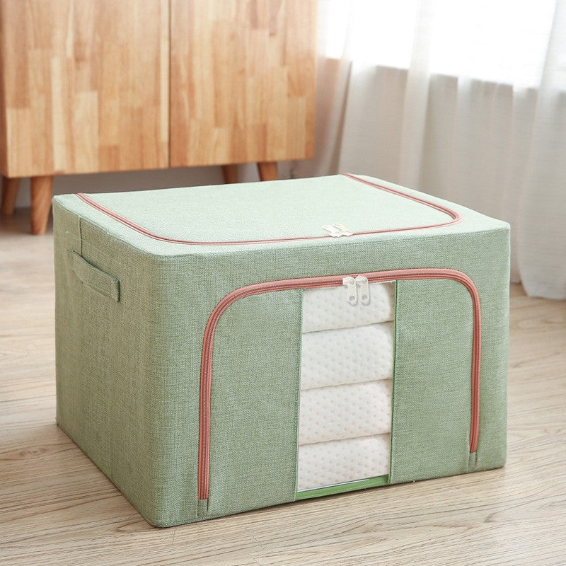 Cutie de depozitare pliabila, Cu fermoar, 100 L, Textil, 60x42x40 cm, Cadru Metalic, Suport Baza Stabil din Plastic, Verde