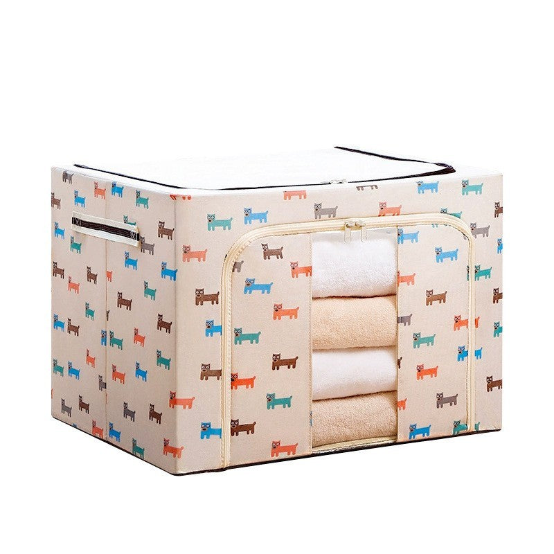 Cutie de Depozitare Pliabila, 24 L, Panza Oxford, 40x30x20 cm, Fereastra Frontala, 2 Usi de Acces cu Fermoar Bidirectional, Cadru Metalic, Suport Baza Stabil din Plastic, Imprimeu Catelus, Bej