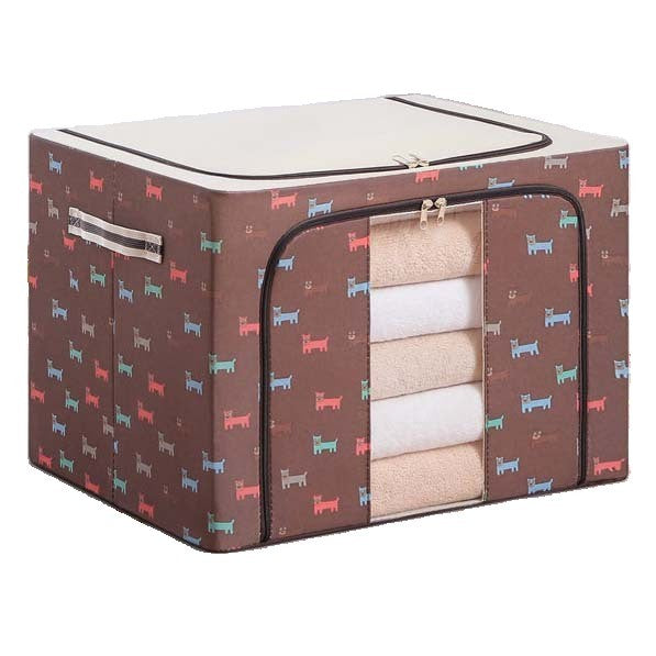 Cutie de Depozitare Pliabila, 24 L, Panza Oxford, 40x30x20 cm, Fereastra Frontala, 2 Usi de Acces cu Fermoar Bidirectional, Cadru Metalic, Suport Baza Stabil din Plastic, Imprimeu Catelus, Maro/Bej