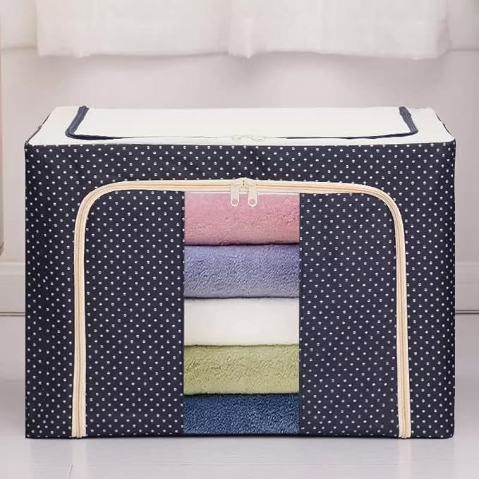 Cutie de Depozitare Pliabila, 66 L, din Panza Oxford, 50x40x33 cm, 2 Ferestre, Frontala si Laterala, 2 Usi de Acces cu Fermoar Bidirectional