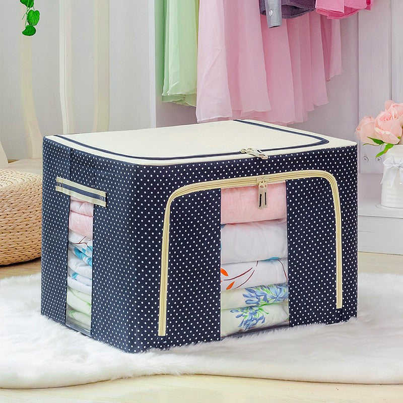 Cutie de Depozitare Pliabila, 66 L, din Panza Oxford, 50x40x33 cm, 2 Ferestre, Frontala si Laterala, 2 Usi de Acces cu Fermoar Bidirectional
