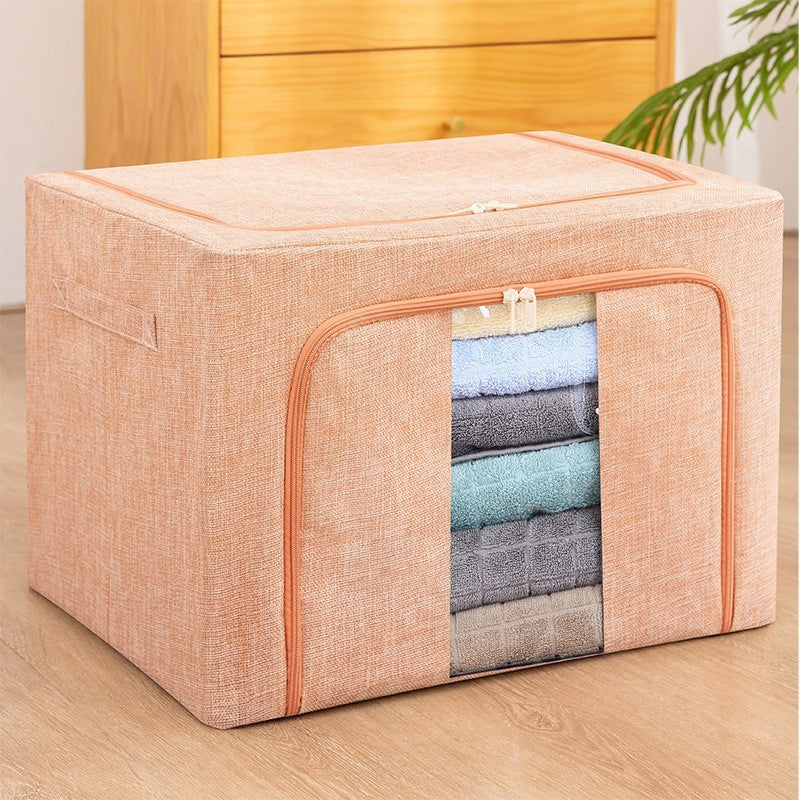 Cutie de depozitare pliabila, Cu fermoar, 66 L, Textil, 50x40x33 cm, Cadru Metalic, Suport Baza Stabil din Plastic, Roz pudrat, model 2