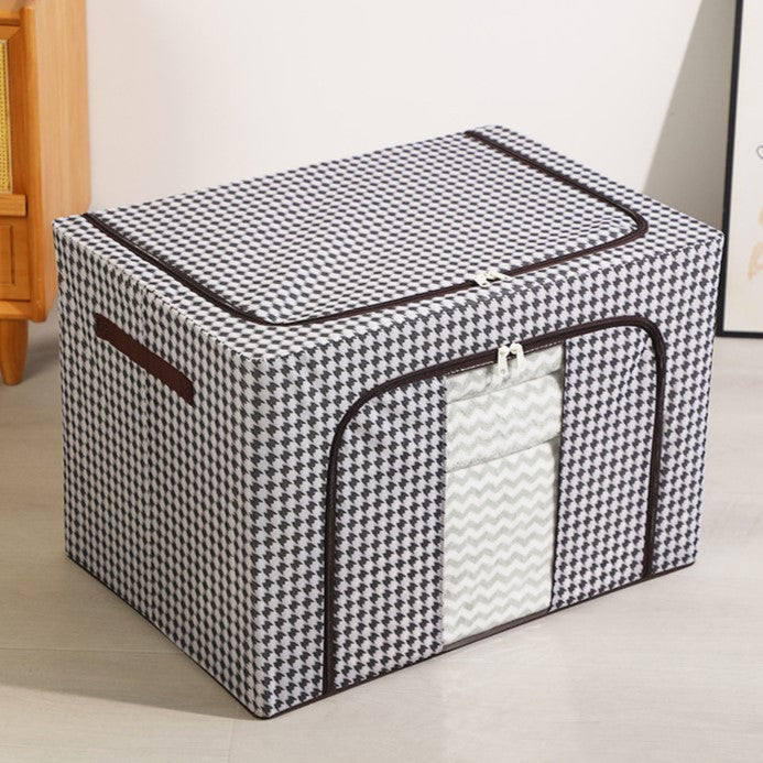 Cutie de Depozitare Pliabila, Cu fermoar Bidirectional, 100 L, Textil, 60x42x40 cm, Cadru Metalic, o Fereastra, Suport Baza Stabil din Plastic, Design Zebra, Alb Negru