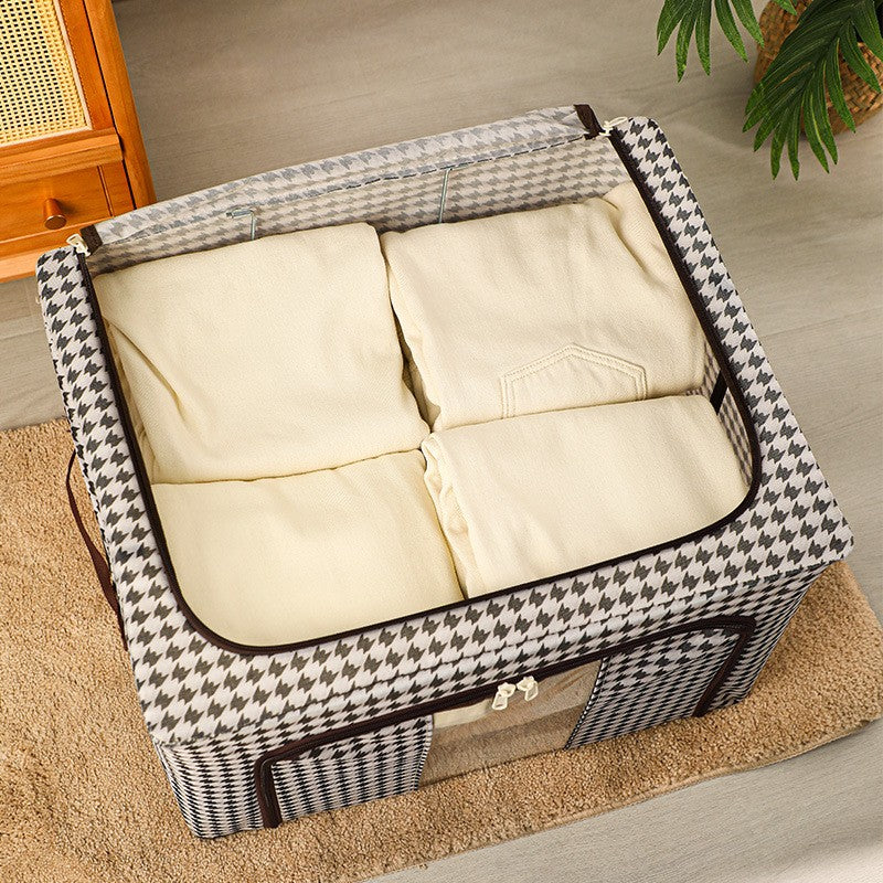 Cutie de Depozitare Pliabila, Cu fermoar Bidirectional, 100 L, Textil, 60x42x40 cm, Cadru Metalic, o Fereastra, Suport Baza Stabil din Plastic, Design Zebra, Alb Negru