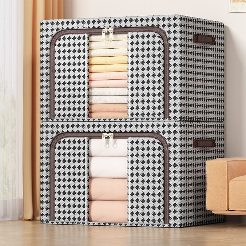Cutie de Depozitare Pliabila, Cu fermoar Bidirectional, 100 L, Textil, 60x42x40 cm, Cadru Metalic, o Fereastra, Suport Baza Stabil din Plastic, Design Zebra, Alb Negru