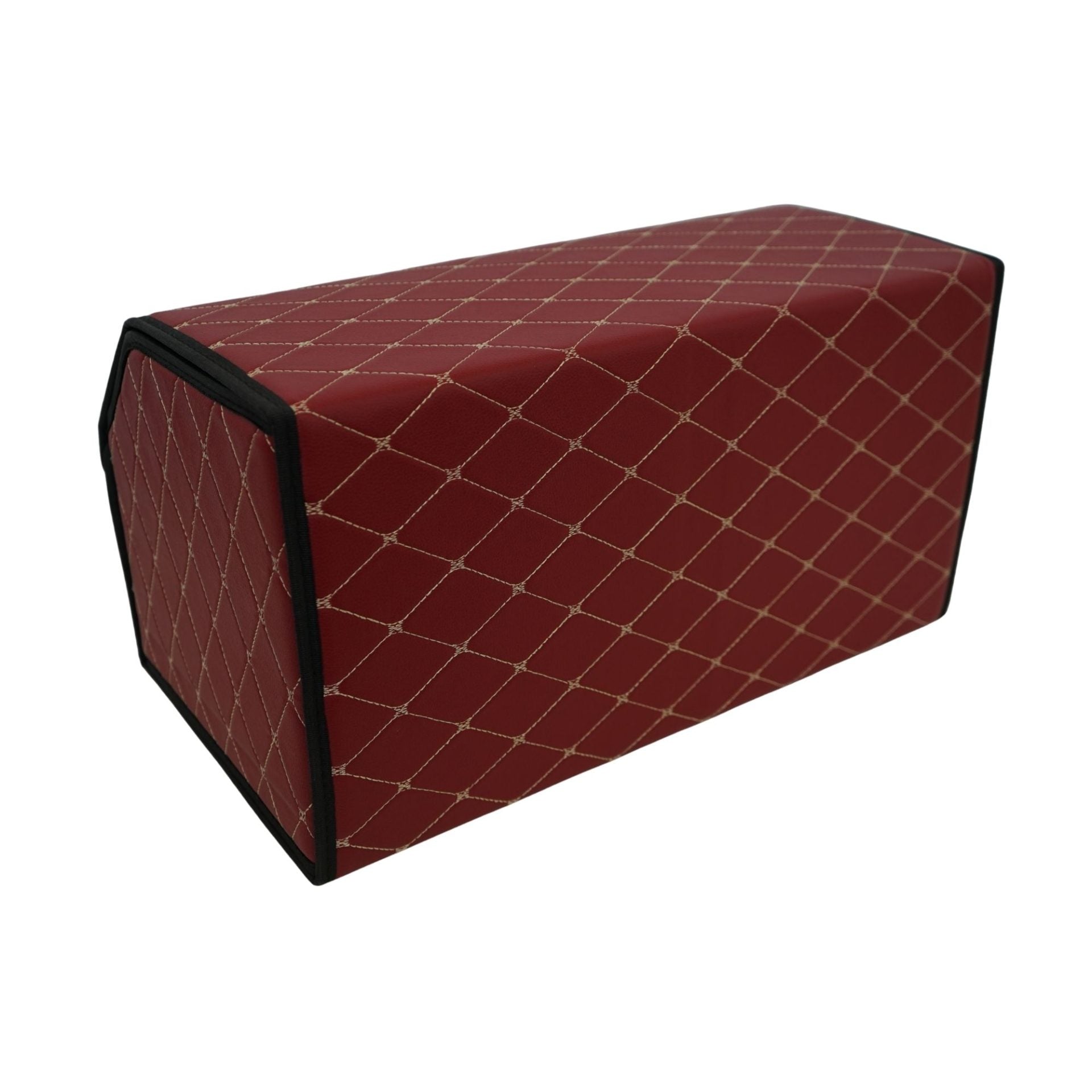 Cutie de Depozitare Auto, Organizator Premium Portbagaj, Geanta Multifunctionala din Piele Ecologica, 2 Compartimente Depozitare, Rezistent la Uzura si Pliabil, Bordo, 55 x 30 x 30cm